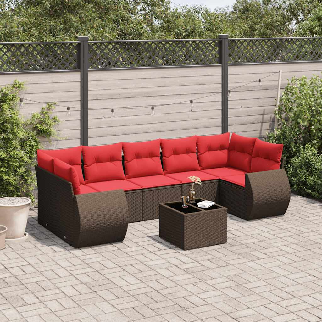 Conjunto de sofá de jardim com 8 peças e almofadas em rattan sintético marrom