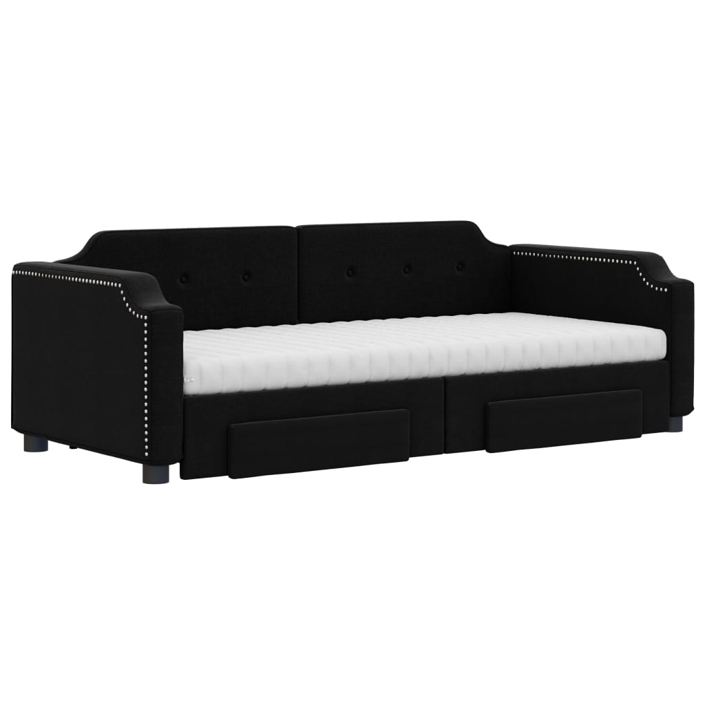 Sofá-cama com gavetão e gavetas 90x200 cm tecido preto