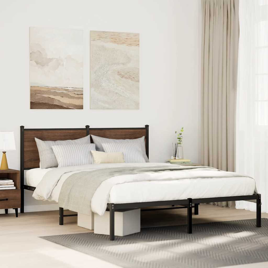 Estrutura de cama sem colchão 137x190cm metal carvalho castanho