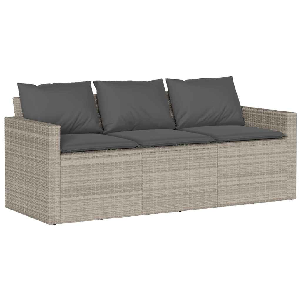 2 Pcs conjunto jantar p/jardim c/almofadões vime PE cinza-claro