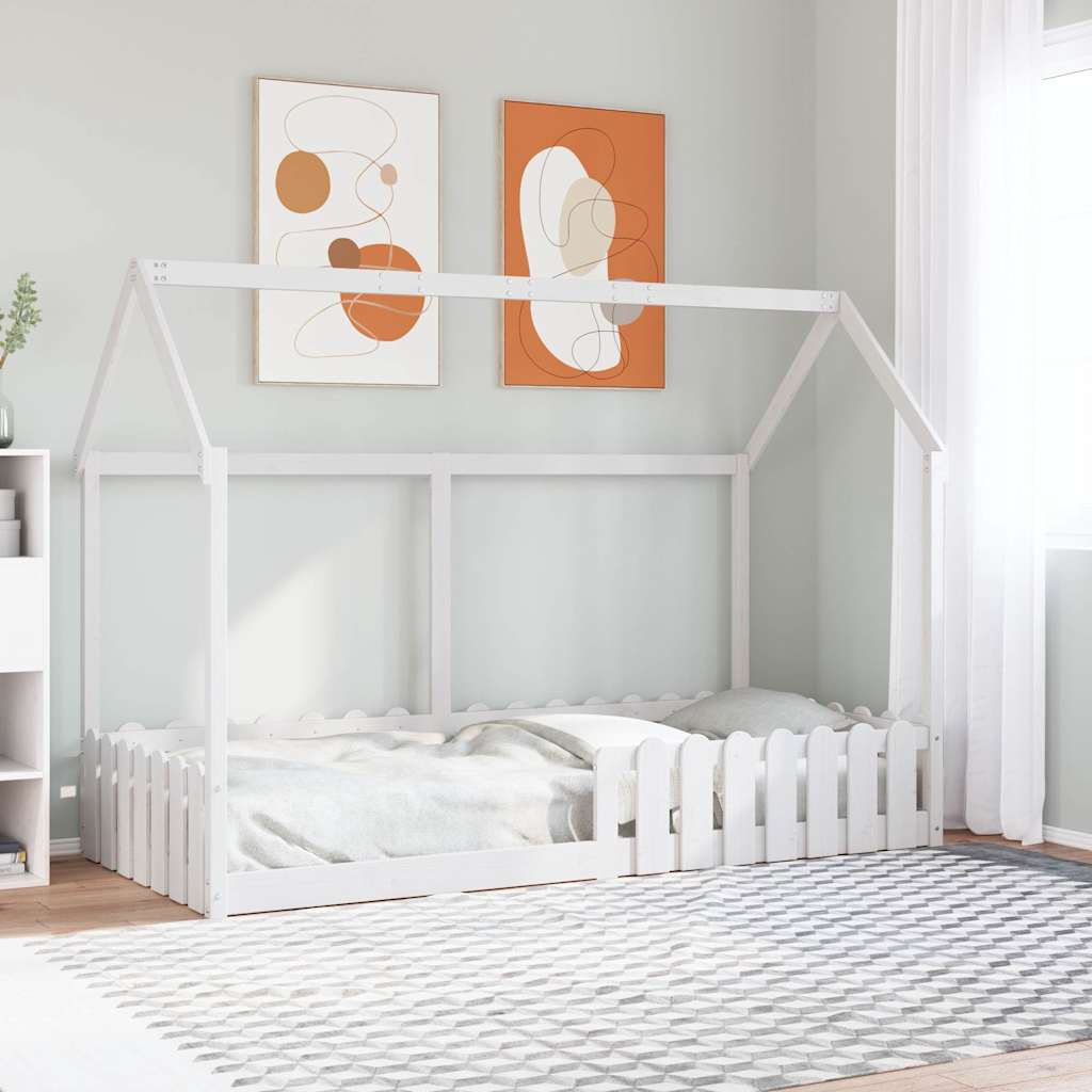 Cama infantil formato de casa 90x190 cm pinho maciço branco