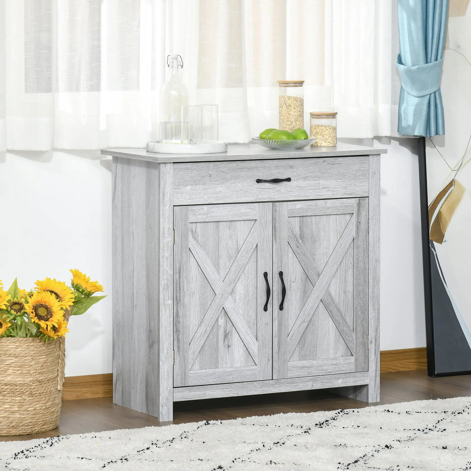 Aparador de Cozinha com 1 Gaveta e Prateleira Interior Ajustável Móvel Auxiliar Decorativo para Sala de Jantar Sala de Estar 80x