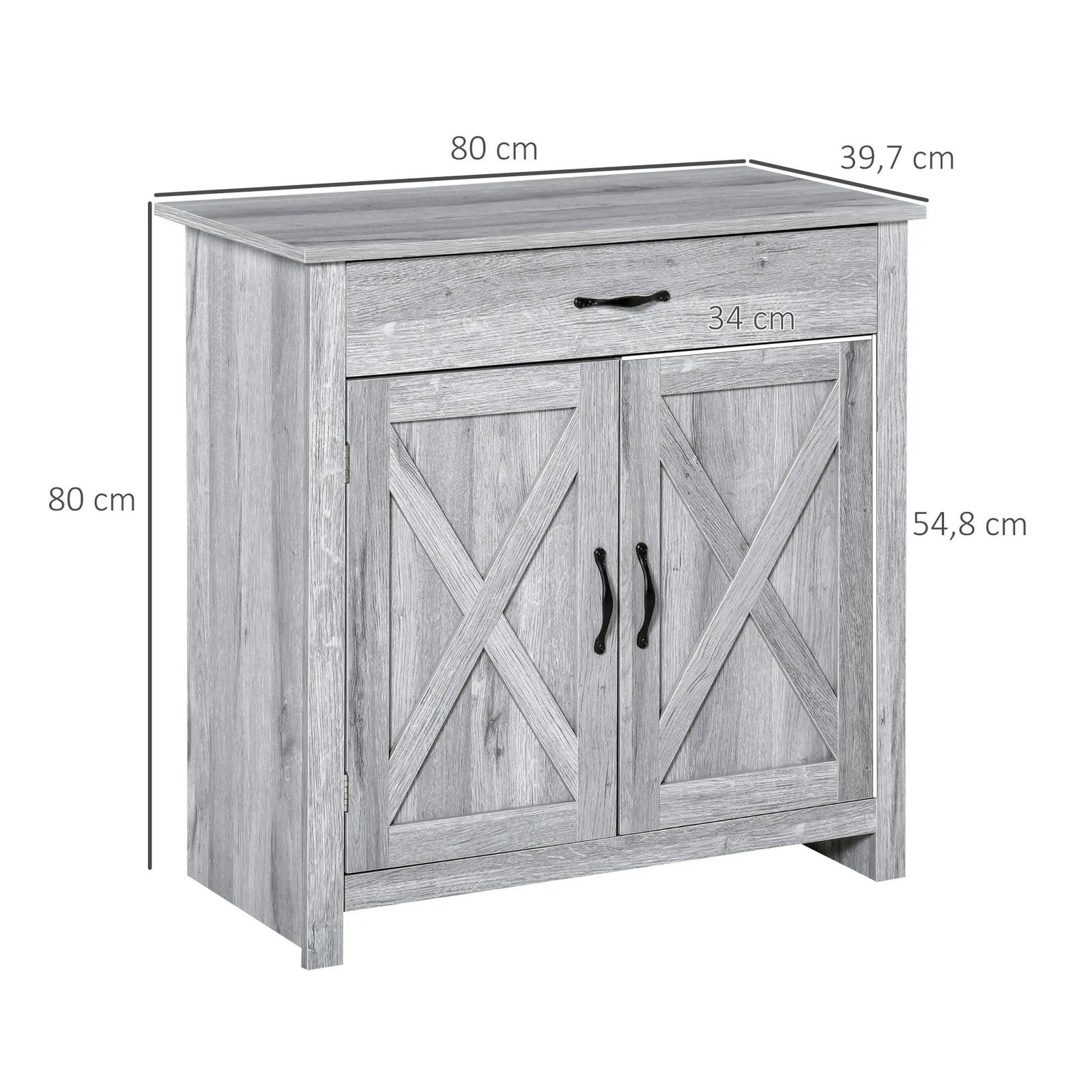 Aparador de Cozinha com 1 Gaveta e Prateleira Interior Ajustável Móvel Auxiliar Decorativo para Sala de Jantar Sala de Estar 80x