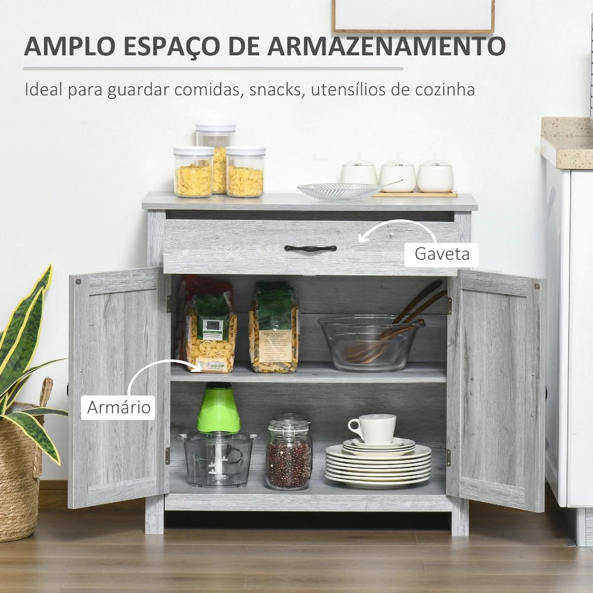 Aparador de Cozinha com 1 Gaveta e Prateleira Interior Ajustável Móvel Auxiliar Decorativo para Sala de Jantar Sala de Estar 80x