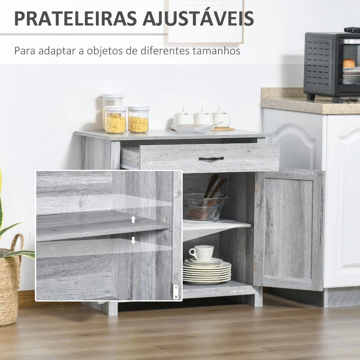 Aparador de Cozinha com 1 Gaveta e Prateleira Interior Ajustável Móvel Auxiliar Decorativo para Sala de Jantar Sala de Estar 80x