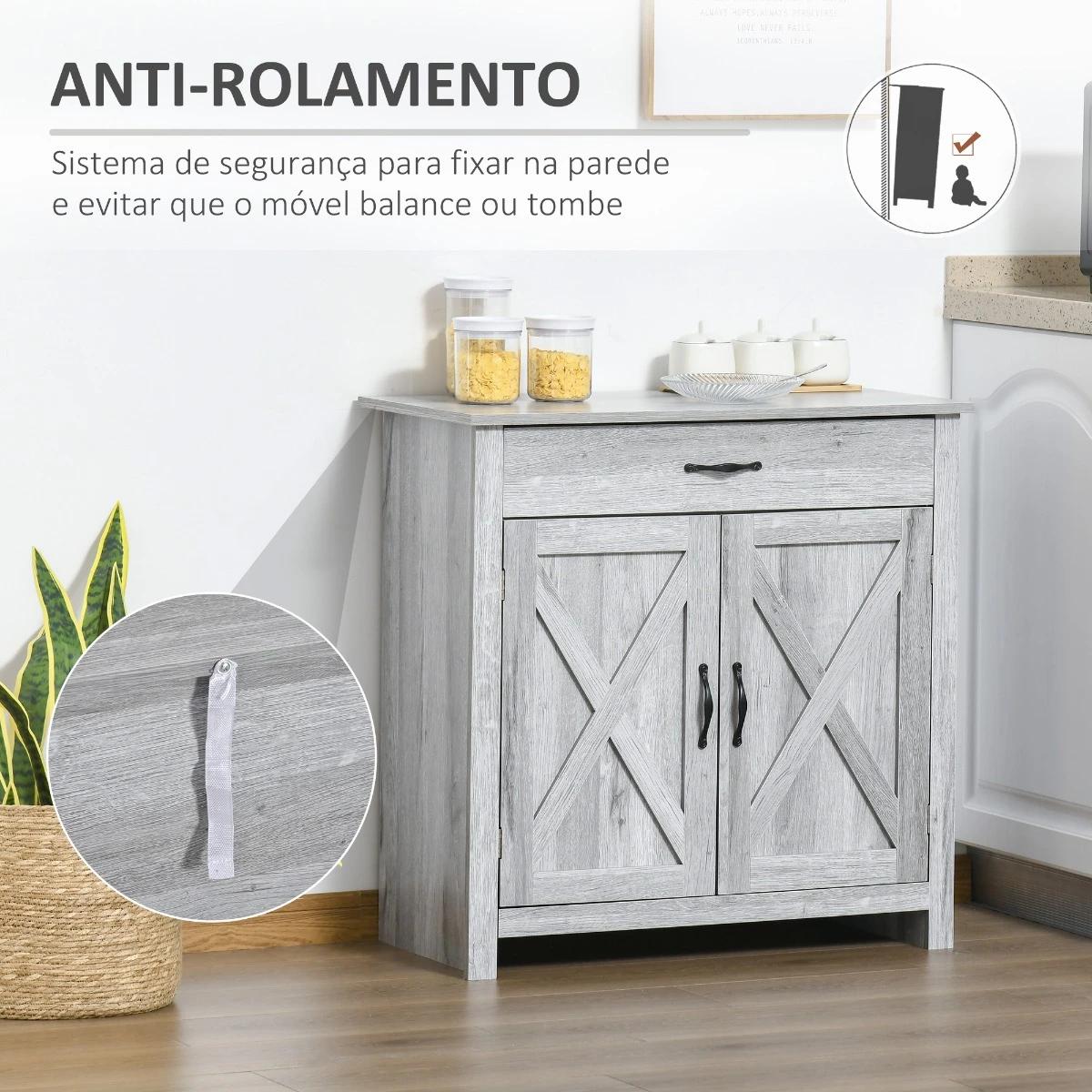 Aparador de Cozinha com 1 Gaveta e Prateleira Interior Ajustável Móvel Auxiliar Decorativo para Sala de Jantar Sala de Estar 80x