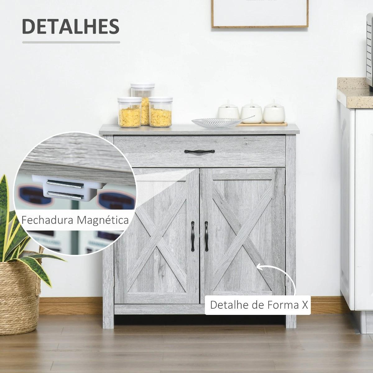 Aparador de Cozinha com 1 Gaveta e Prateleira Interior Ajustável Móvel Auxiliar Decorativo para Sala de Jantar Sala de Estar 80x