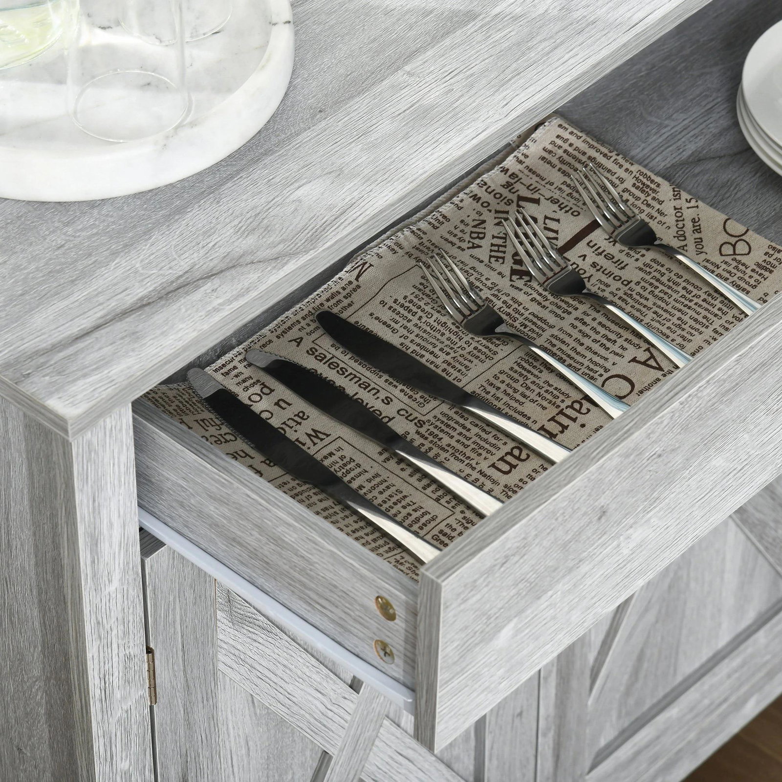 Aparador de Cozinha com 1 Gaveta e Prateleira Interior Ajustável Móvel Auxiliar Decorativo para Sala de Jantar Sala de Estar 80x