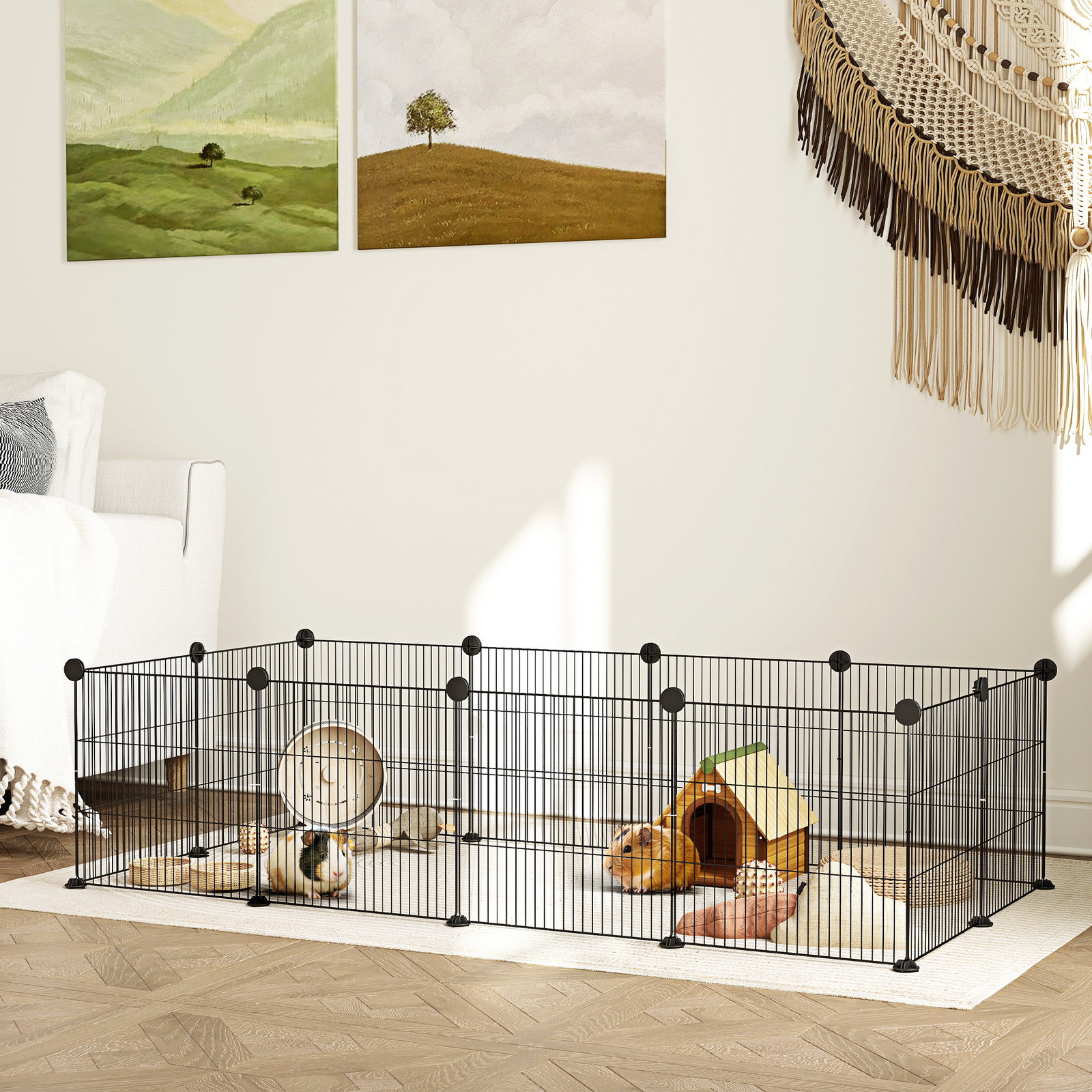 Recinto de metal para animais de estimação recinto metálico com 12 painéis para pequenos animais DIY 140x70x35 cm preto