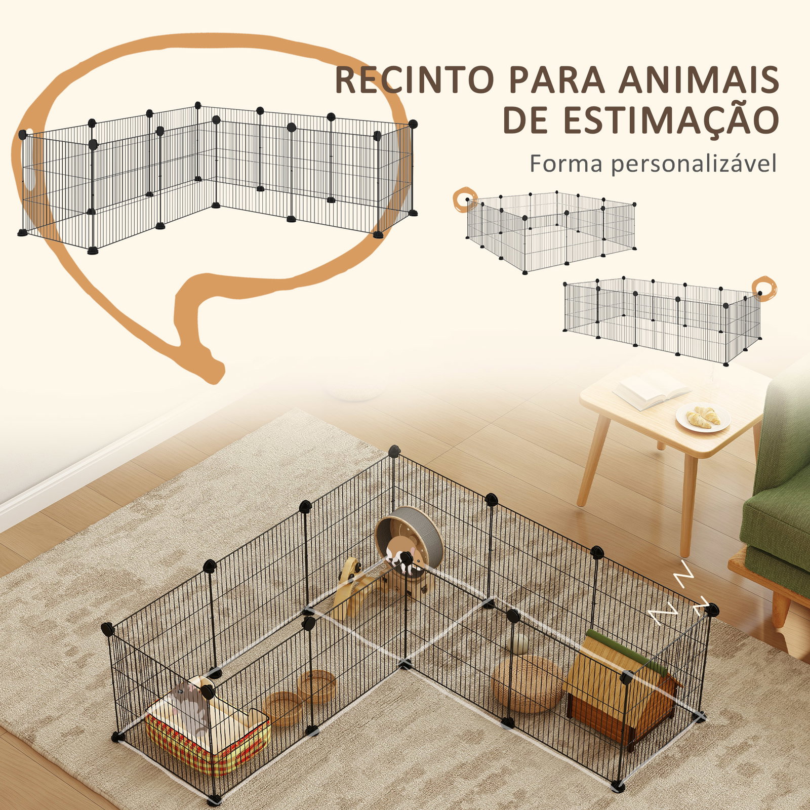Recinto de metal para animais de estimação recinto metálico com 12 painéis para pequenos animais DIY 140x70x35 cm preto