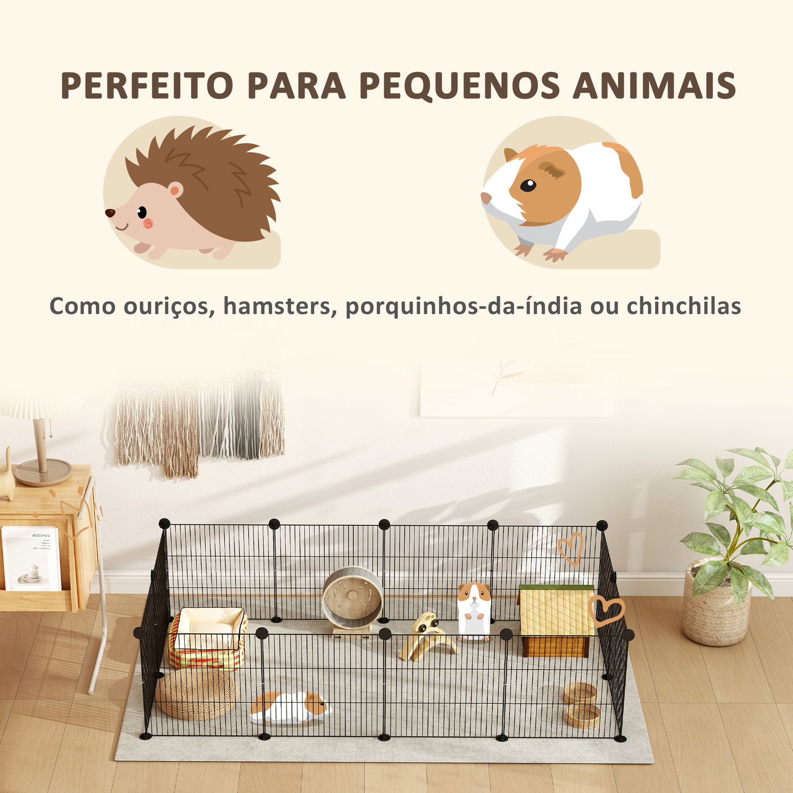 Recinto de metal para animais de estimação recinto metálico com 12 painéis para pequenos animais DIY 140x70x35 cm preto