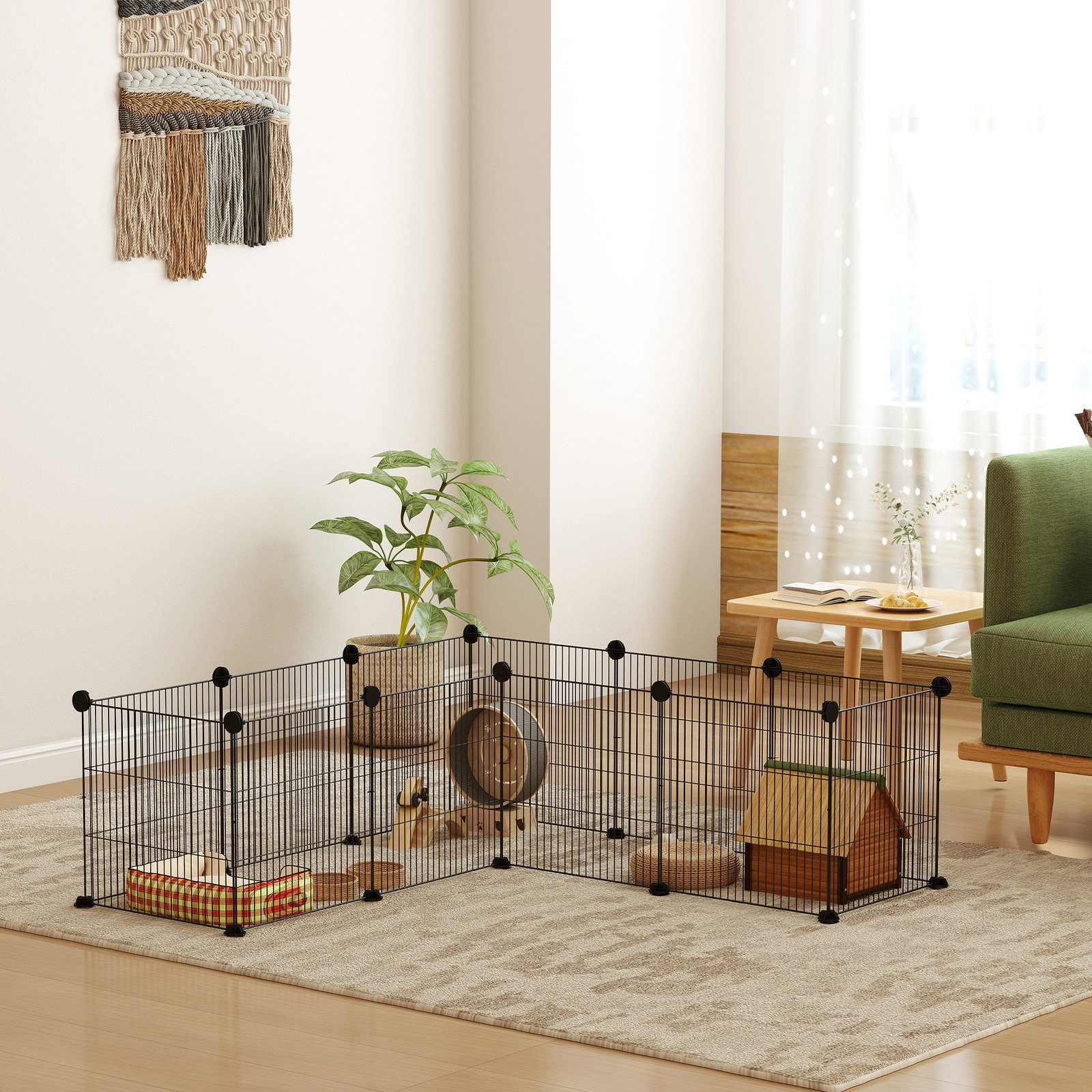 Recinto de metal para animais de estimação recinto metálico com 12 painéis para pequenos animais DIY 140x70x35 cm preto