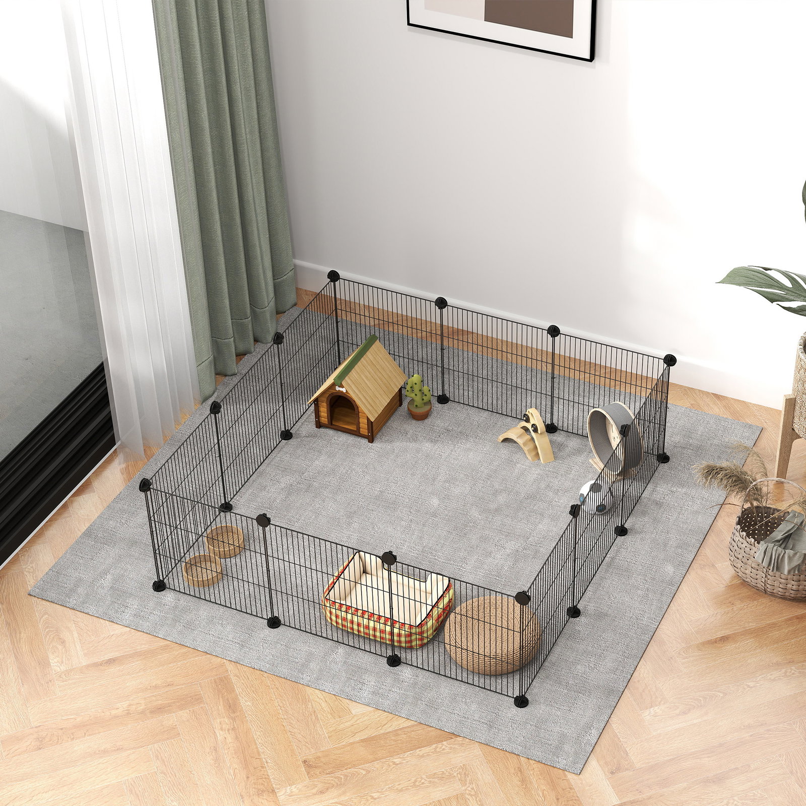 Recinto de metal para animais de estimação recinto metálico com 12 painéis para pequenos animais DIY 140x70x35 cm preto