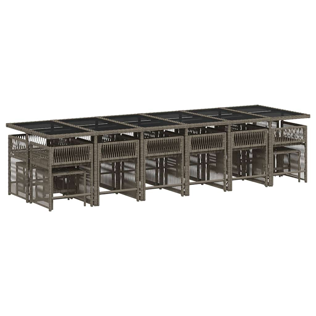17 Pcs conj. de jantar p/ jardim c/ almofadões vime PE cinzento