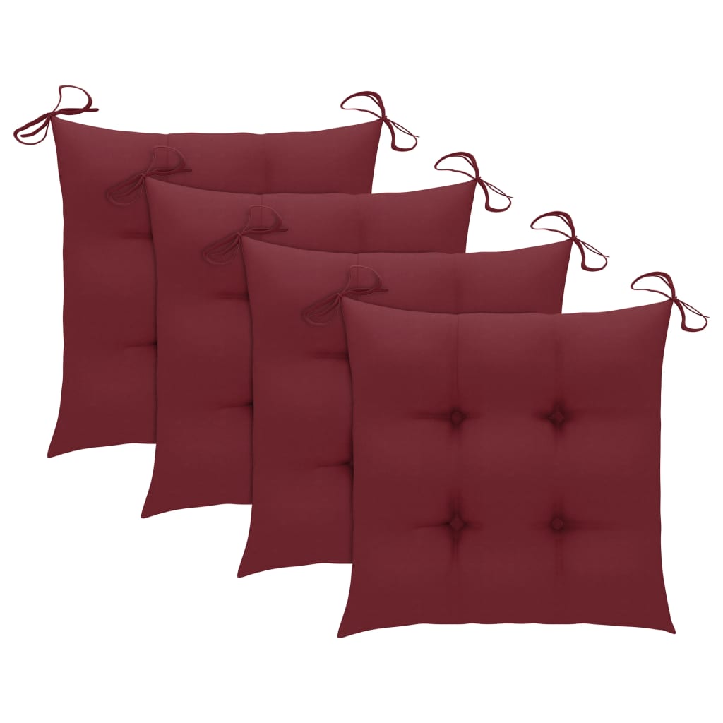 Cadeiras jardim c/ almofadões vermelho tinto 4 pcs teca maciça
