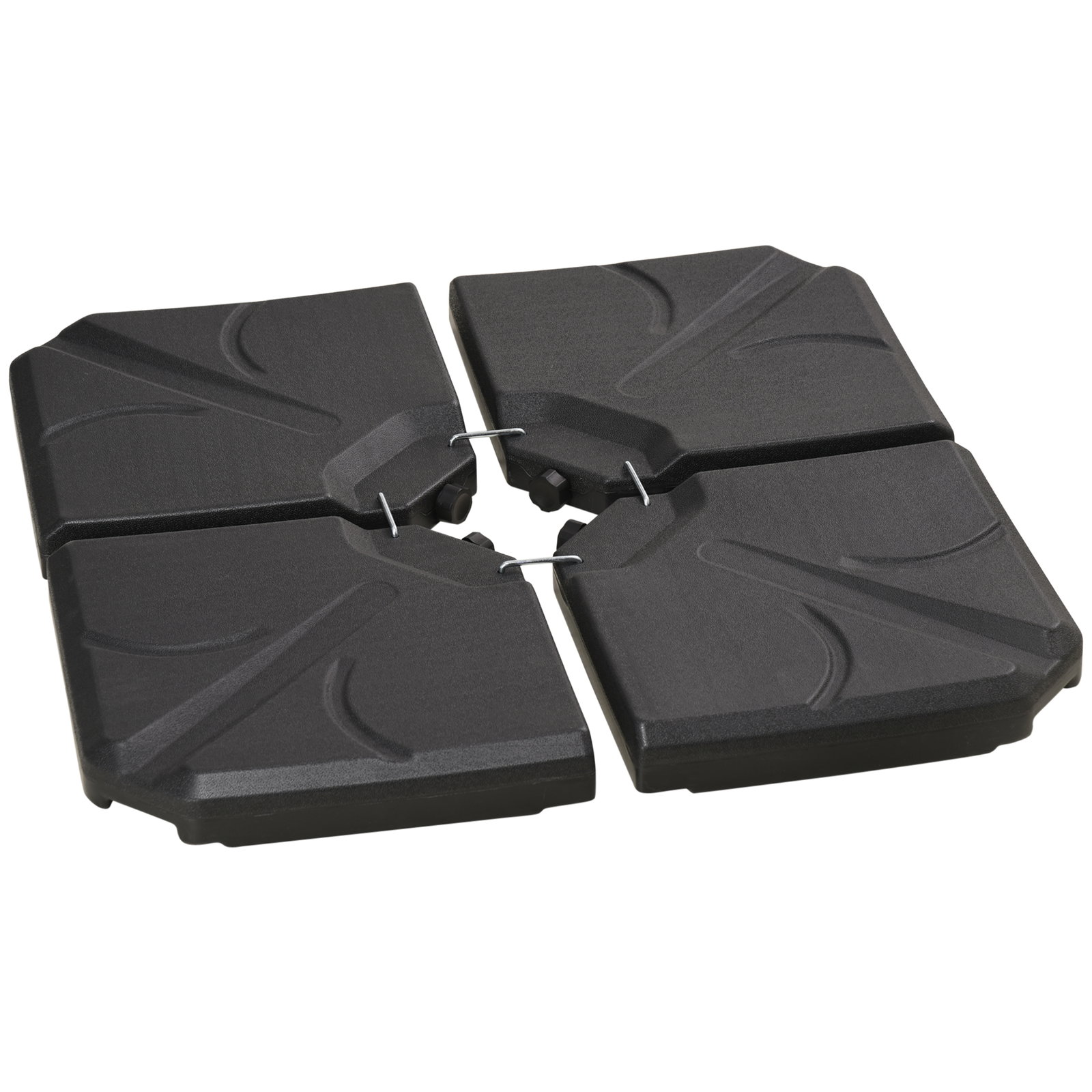 Base para chapéu de sol de 4 peças recarregável com areia 72 kg ou água 56 kg para jardim pátio ou terraço preto