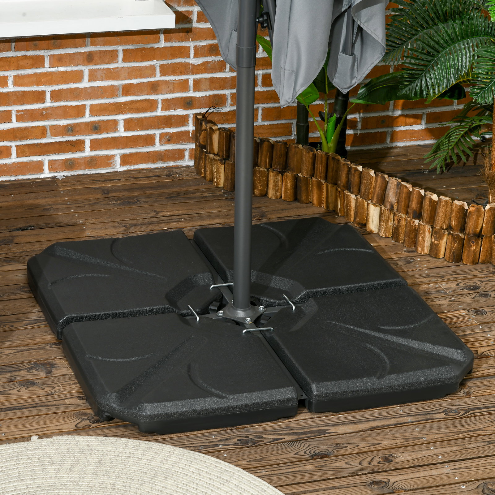 Base para chapéu de sol de 4 peças recarregável com areia 72 kg ou água 56 kg para jardim pátio ou terraço preto