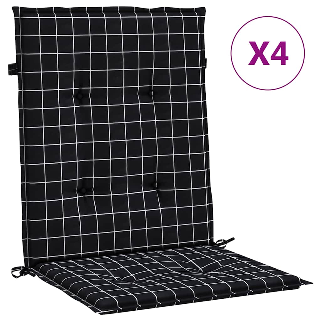 Almofadões cadeira encosto baixo 4 pcs tecido xadrez preto