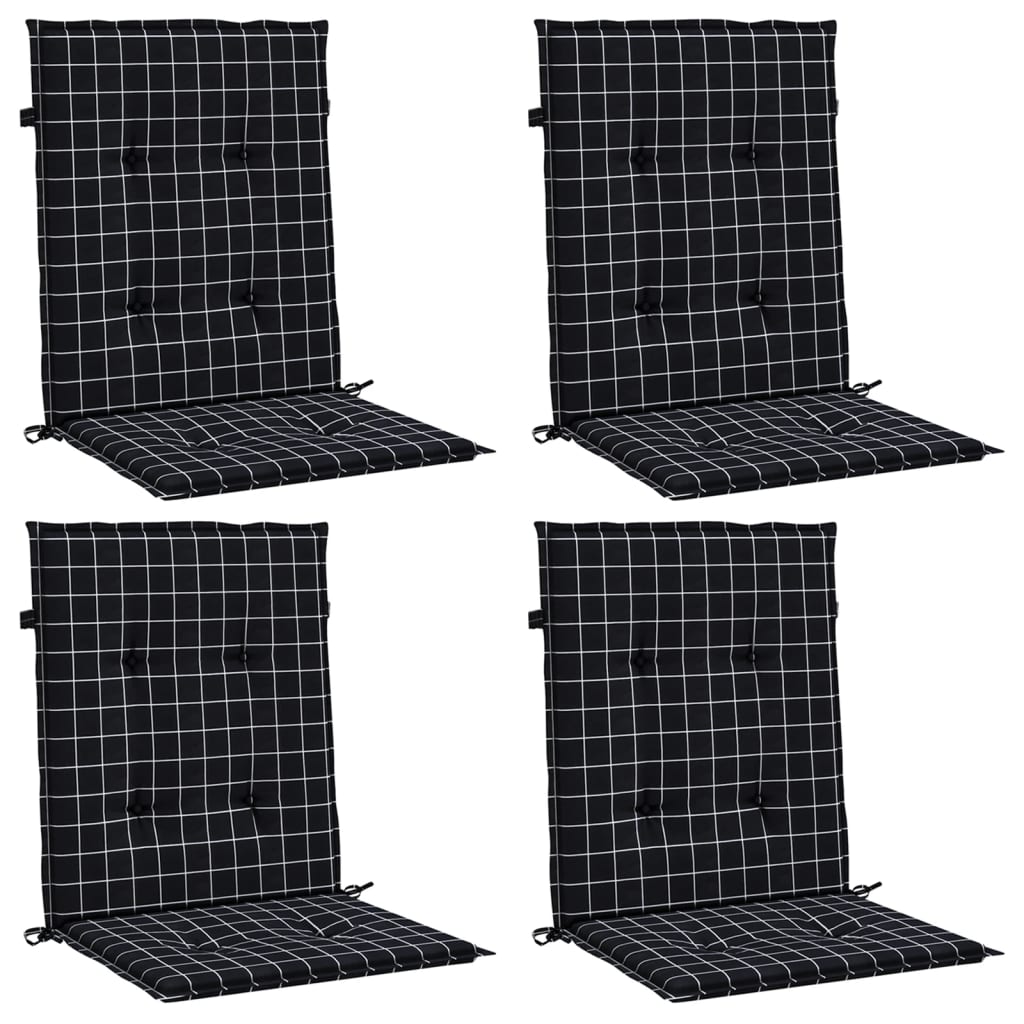 Almofadões cadeira encosto baixo 4 pcs tecido xadrez preto