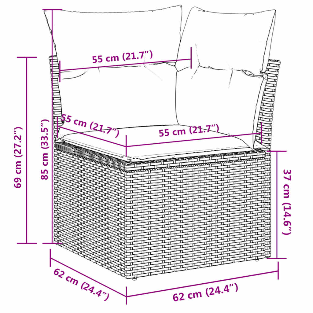 5 Pcs conjunto de sofás p/ jardim com almofadões vime PE bege