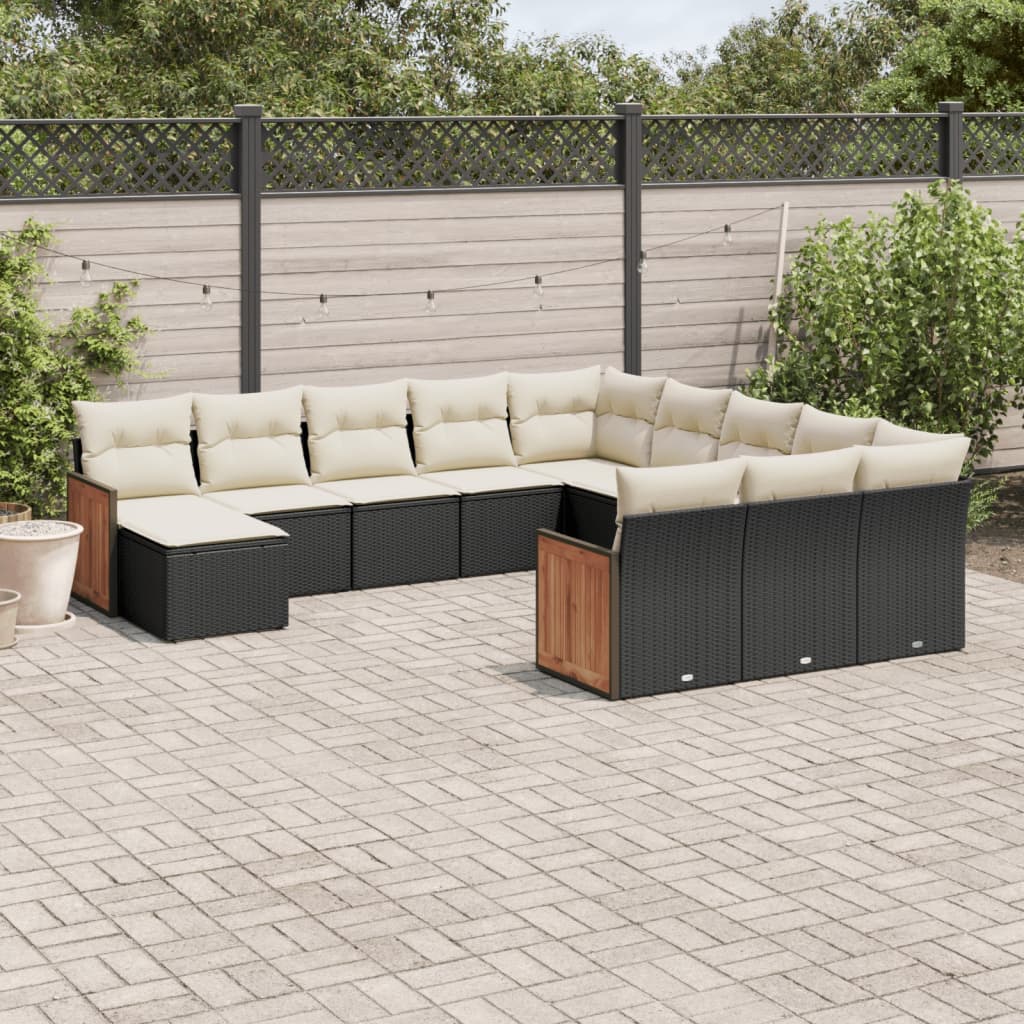 12 Pcs conjunto de sofás de jardim c/ almofadões vime PE preto