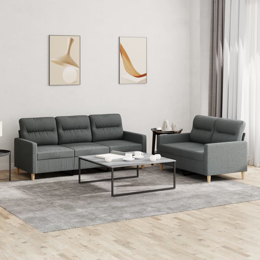 2 Pcs conjunto de sofás com almofadões tecido cinzento-escuro