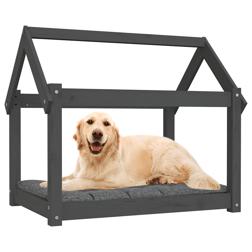 Cama para cães 81x60x70 cm madeira de pinho maciça cinza