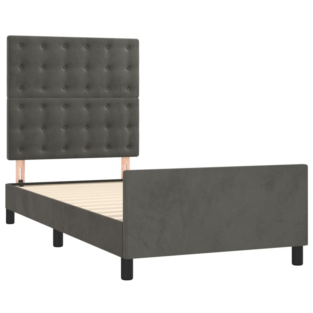 Estrutura de cama sem colchão 90x190 cm veludo cinzento-escuro