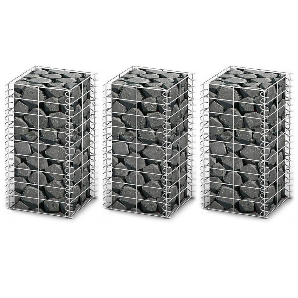 Conjunto de gabiões 3 pcs arame galvanizado 25 x 25 x 50 cm