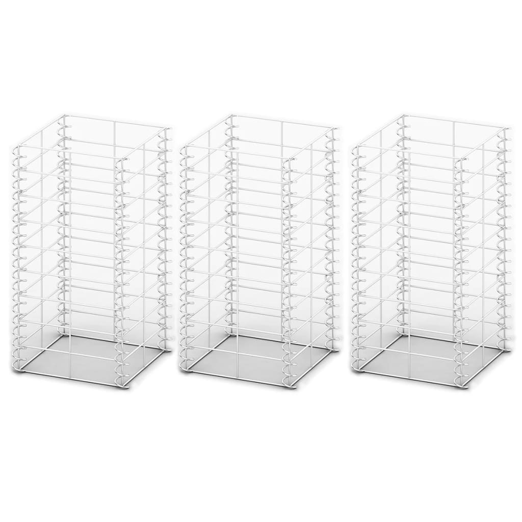 Conjunto de gabiões 3 pcs arame galvanizado 25 x 25 x 50 cm