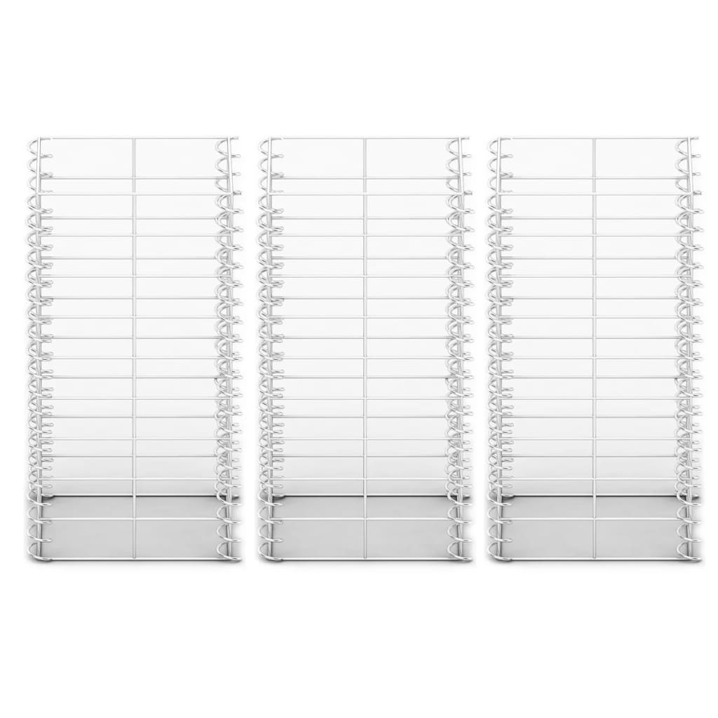 Conjunto de gabiões 3 pcs arame galvanizado 25 x 25 x 50 cm