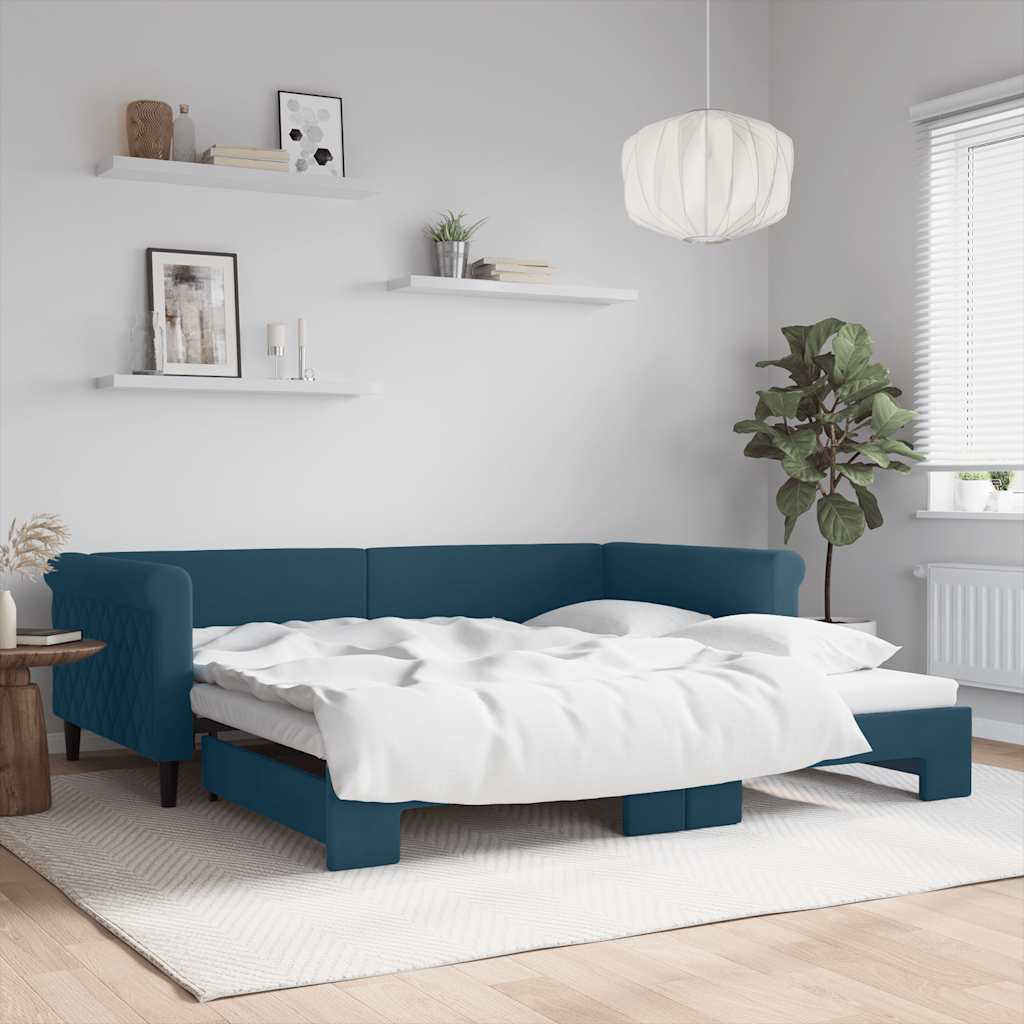 Sofá-cama com gavetão 100x200 cm veludo azul