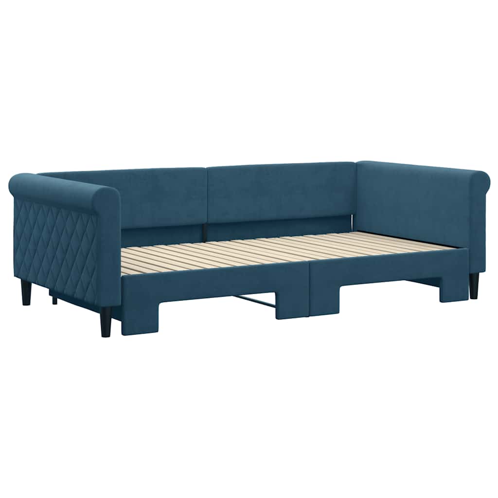 Sofá-cama com gavetão 100x200 cm veludo azul