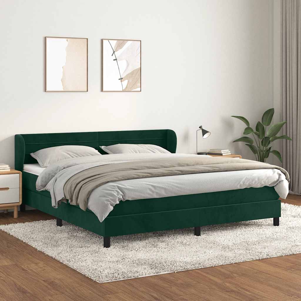 Cama com molas/colchão 180x200 cm veludo verde-escuro