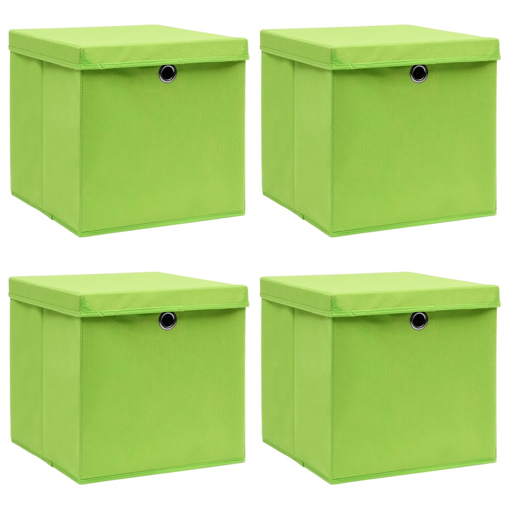 Caixas de arrumação com tampas 4 pcs 32x32x32 cm tecido verde