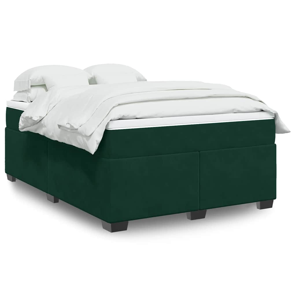 Cama com molas/colchão 140x190 cm veludo verde-escuro