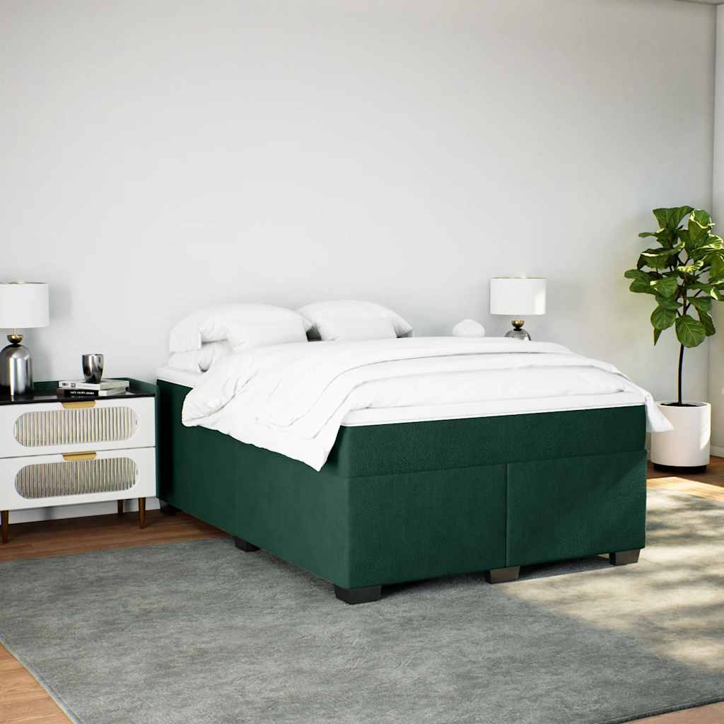 Cama com molas/colchão 140x190 cm veludo verde-escuro
