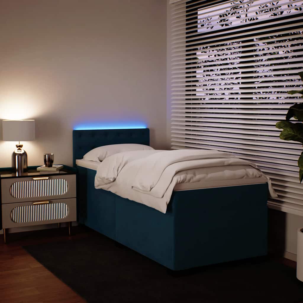 Cama boxspring com colchão 100x200 cm veludo azul
