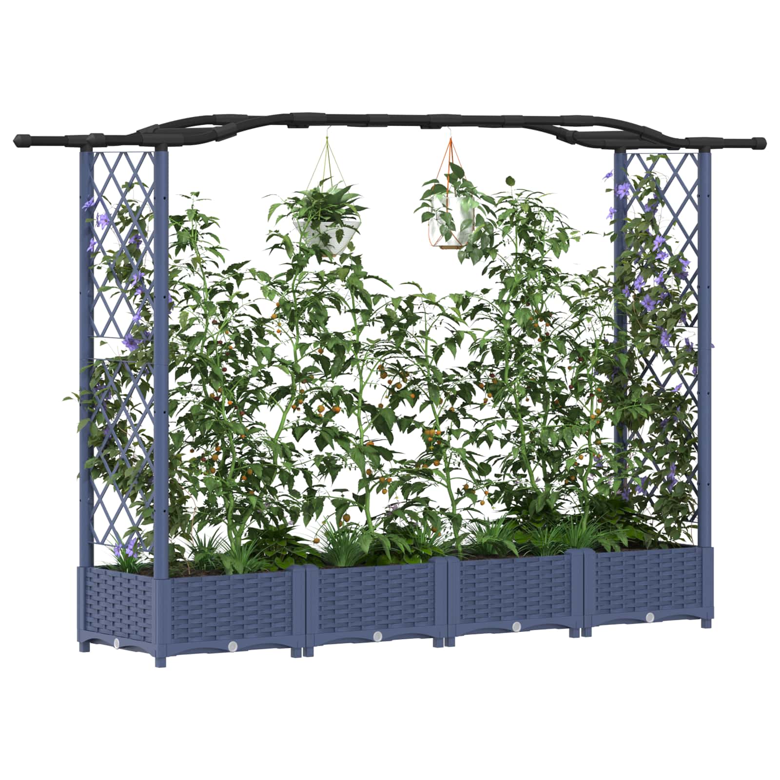 Cama elevada com treliça e telhado cinzento 207 x 40 x 123 cm