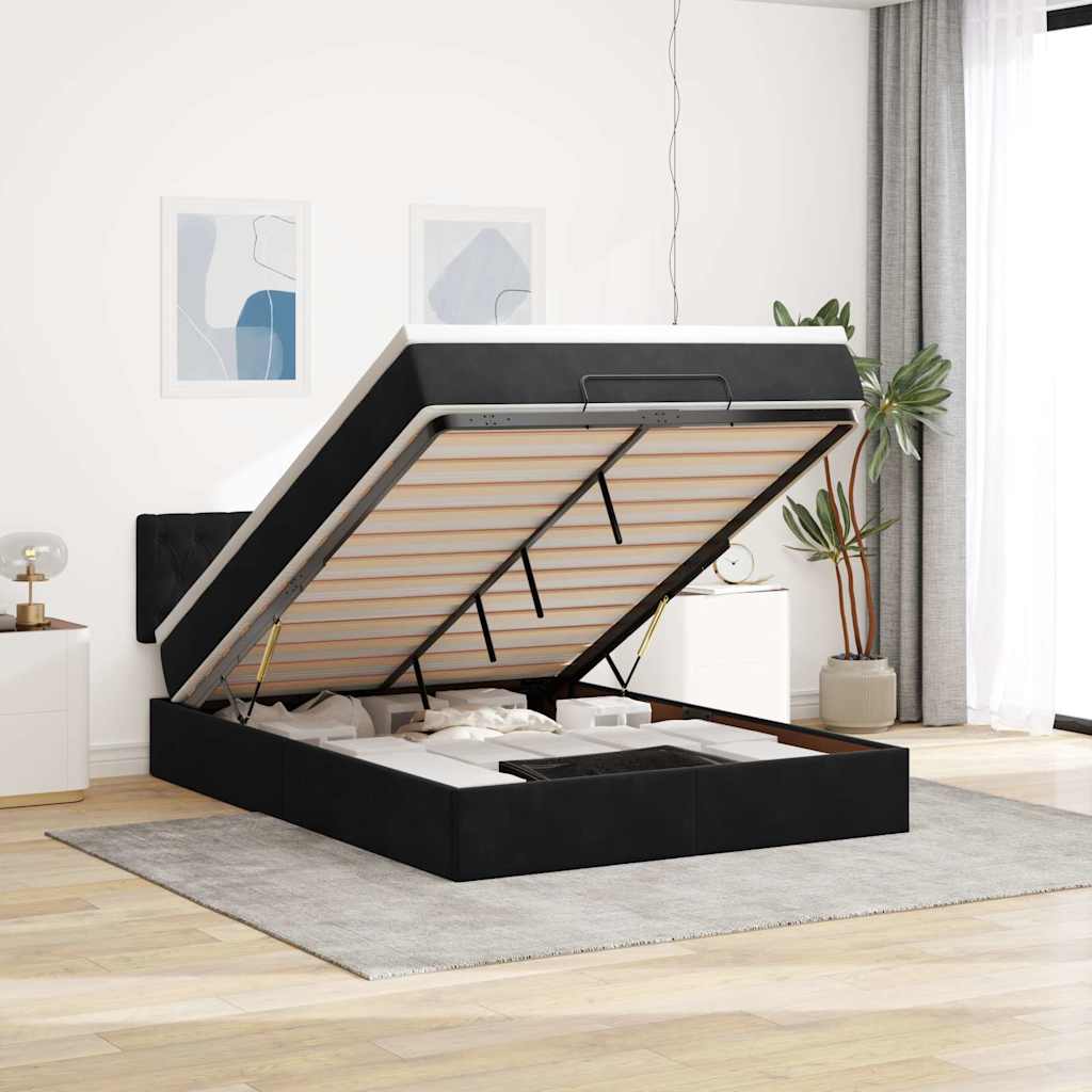 Estrutura de cama otomana com colchão 140x190 cm veludo preto