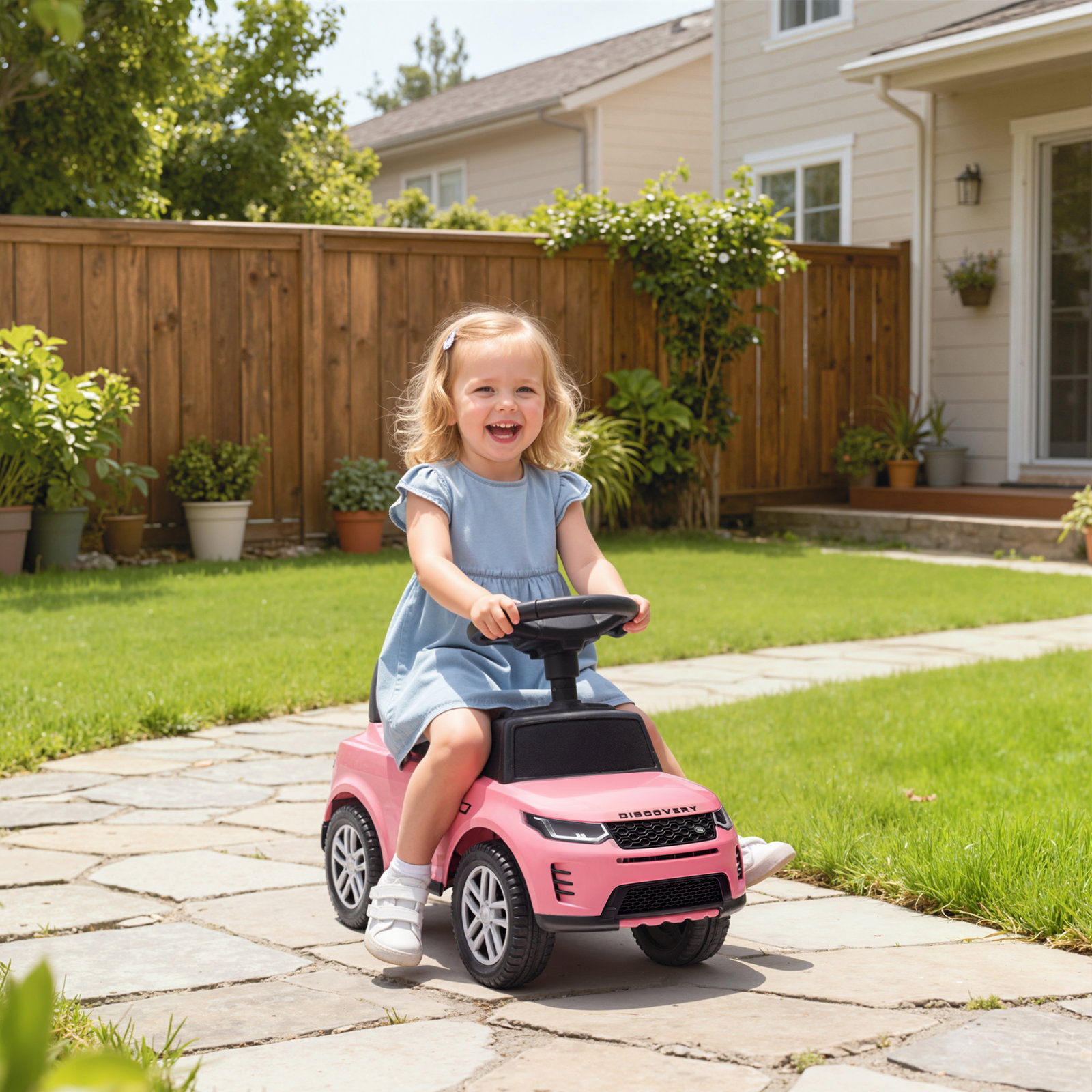 Carro andador para crianças com licença de land rover com armazenamento buzina sons de motor 65,5x28x42 cm rosa