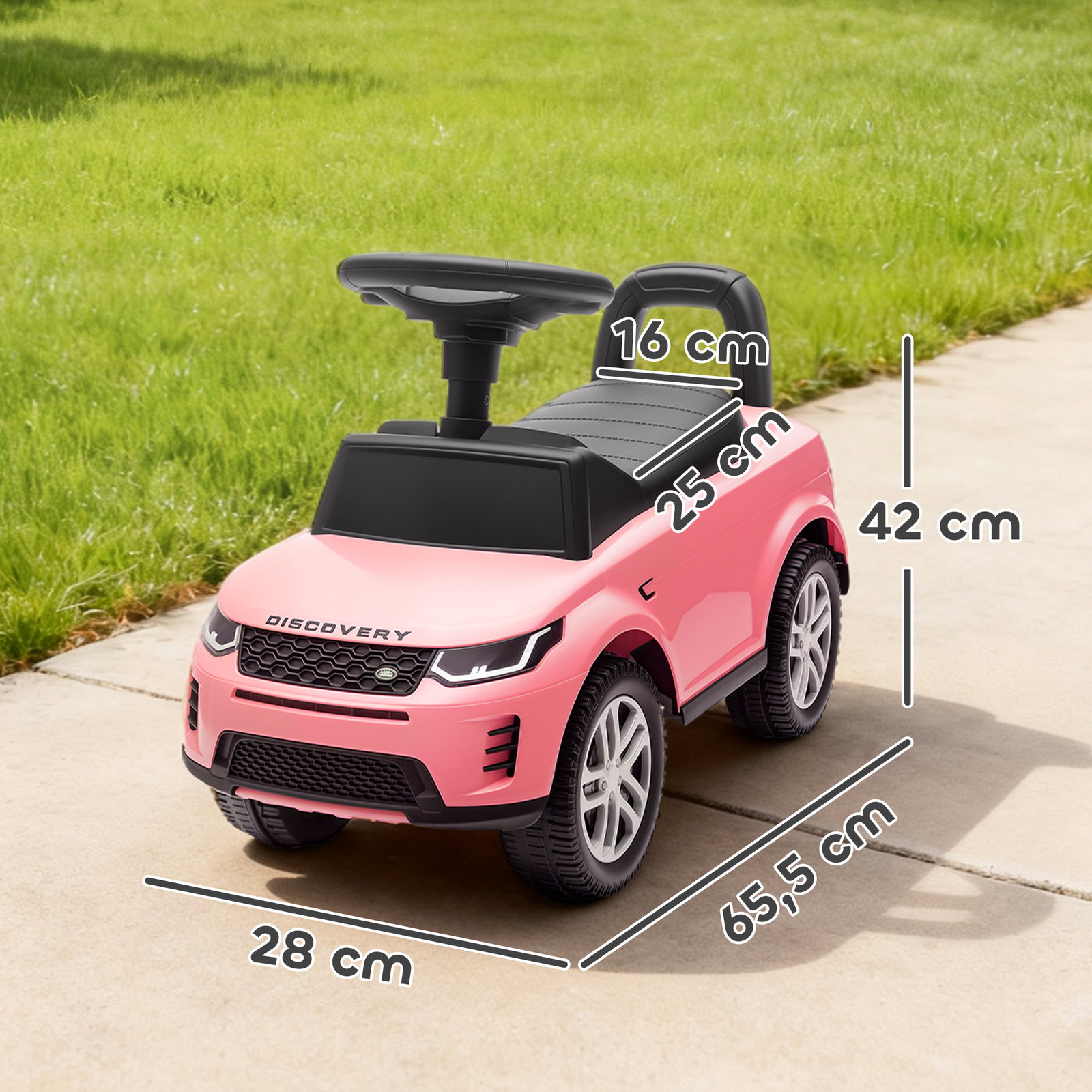 Carro andador para crianças com licença de land rover com armazenamento buzina sons de motor 65,5x28x42 cm rosa