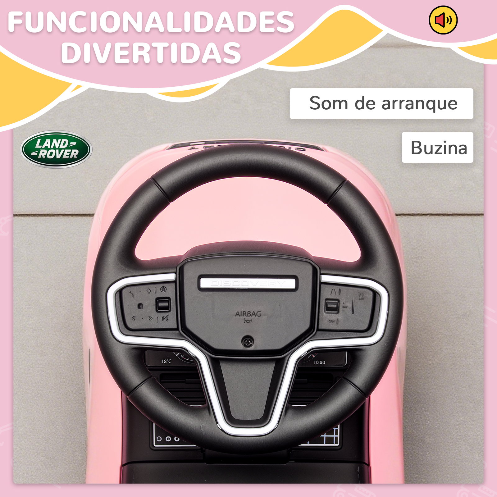 Carro andador para crianças com licença de land rover com armazenamento buzina sons de motor 65,5x28x42 cm rosa