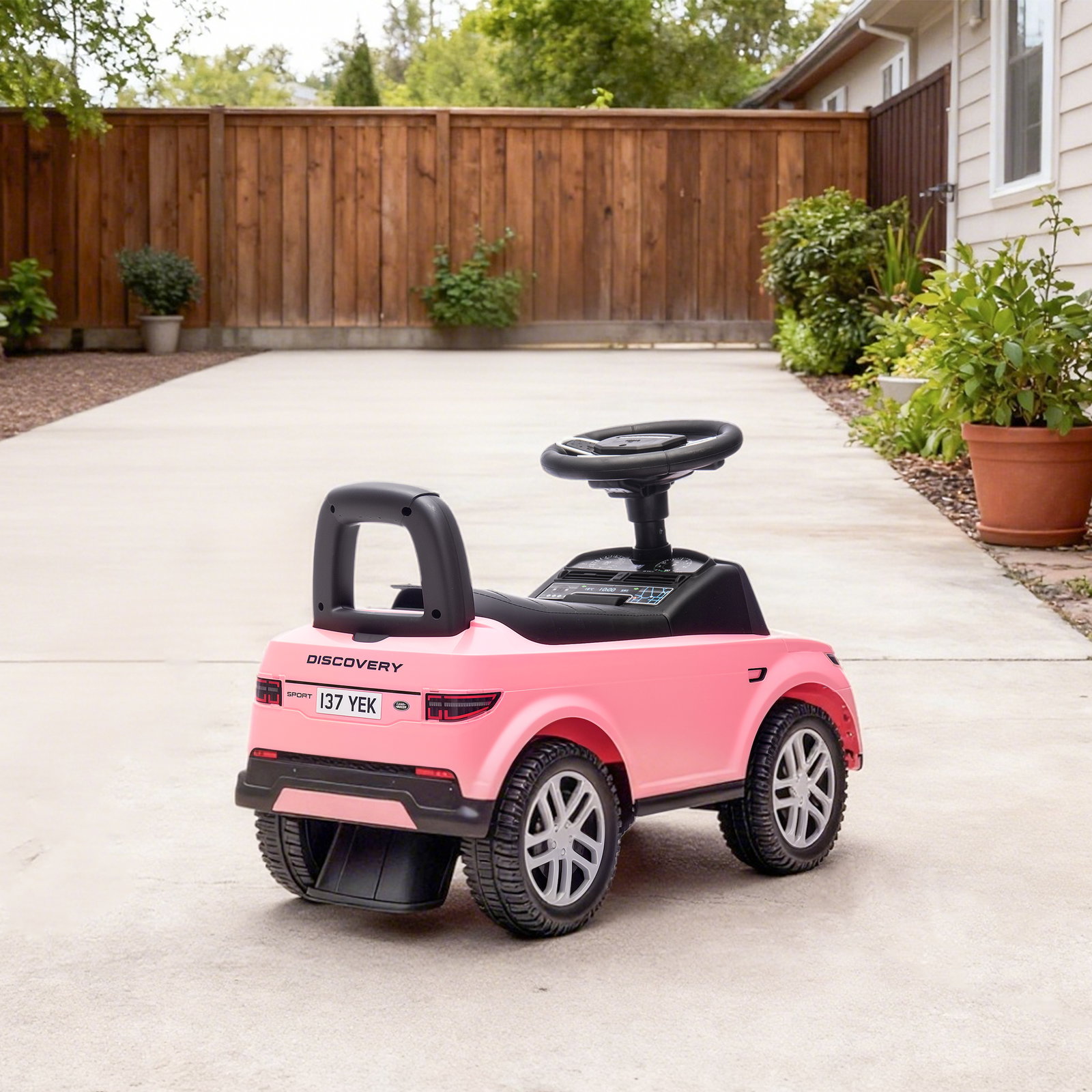 Carro andador para crianças com licença de land rover com armazenamento buzina sons de motor 65,5x28x42 cm rosa