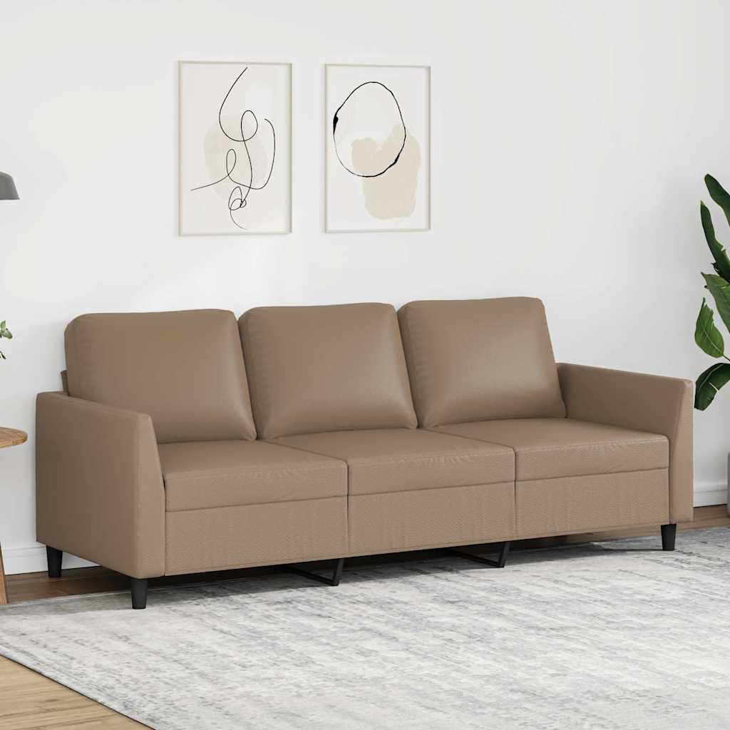 Sofá de 3 lugares 180 cm couro artificial cor cappuccino