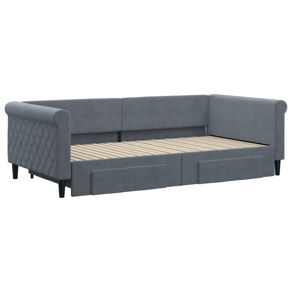 Sofá-cama c/ gavetão e gavetas 100x200cm veludo cinzento-escuro