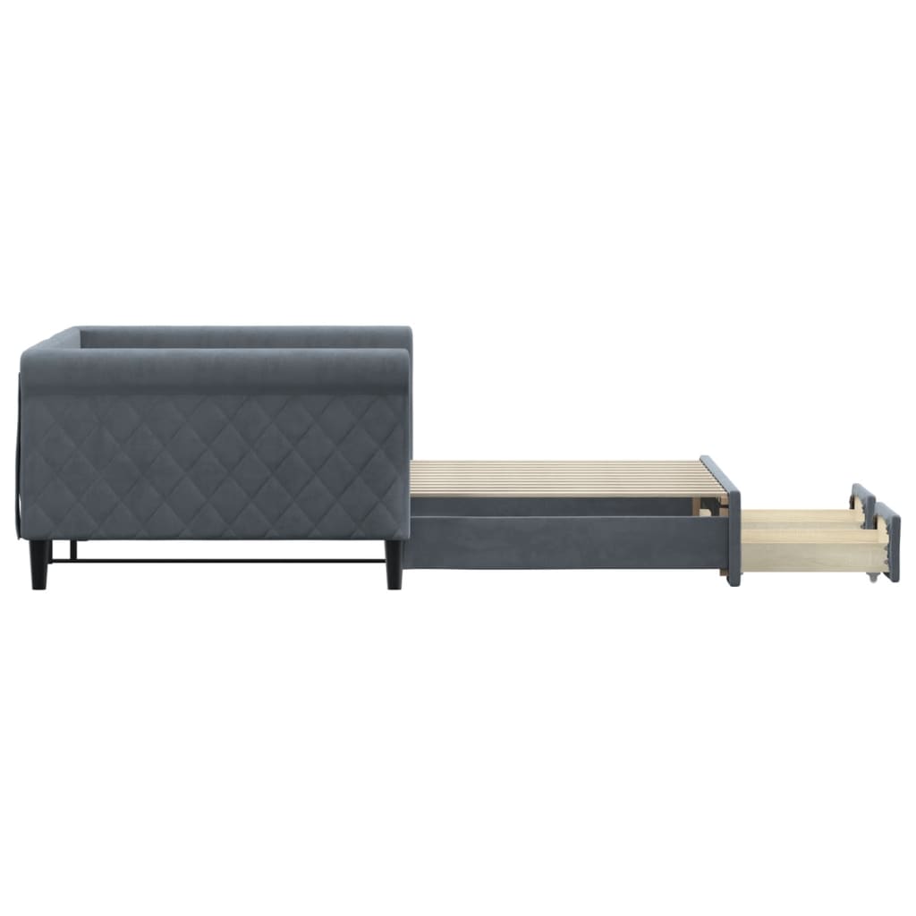 Sofá-cama c/ gavetão e gavetas 100x200cm veludo cinzento-escuro