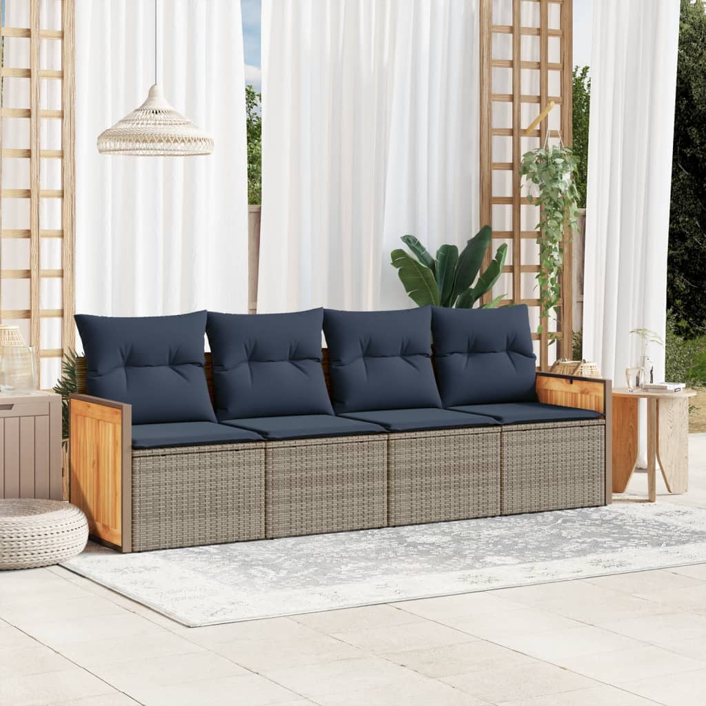 Conjunto de sofá de jardim com 4 peças e almofadas em rattan sintético cinza