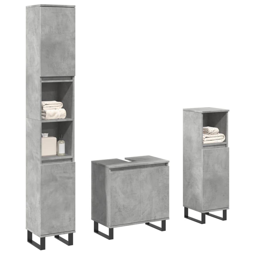 3 Pcs conj. móveis casa banho derivados madeira cinza cimento