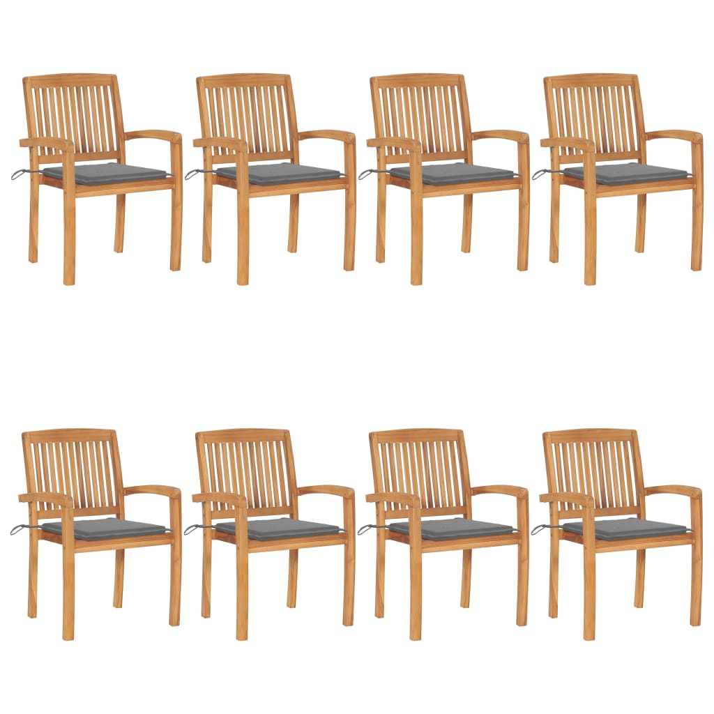 Cadeiras de jardim empiháveis c/ almofadões 8 pcs teca maciça